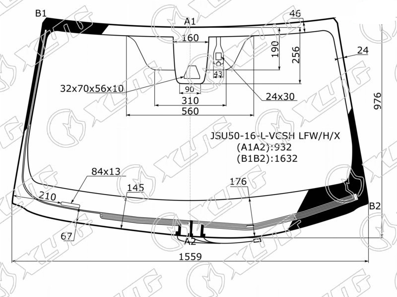 Стекло лобовое с обогревом щеток TOYOTA HIGHLANDER XYG JSU50-16-L-VCSH LFW/H/X 