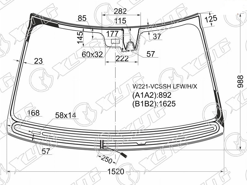 Стекло лобовое с обогревом щеток MERCEDES-BENZ S-CLASS (W221) XYG W221-VCSSH LFW/H/X 