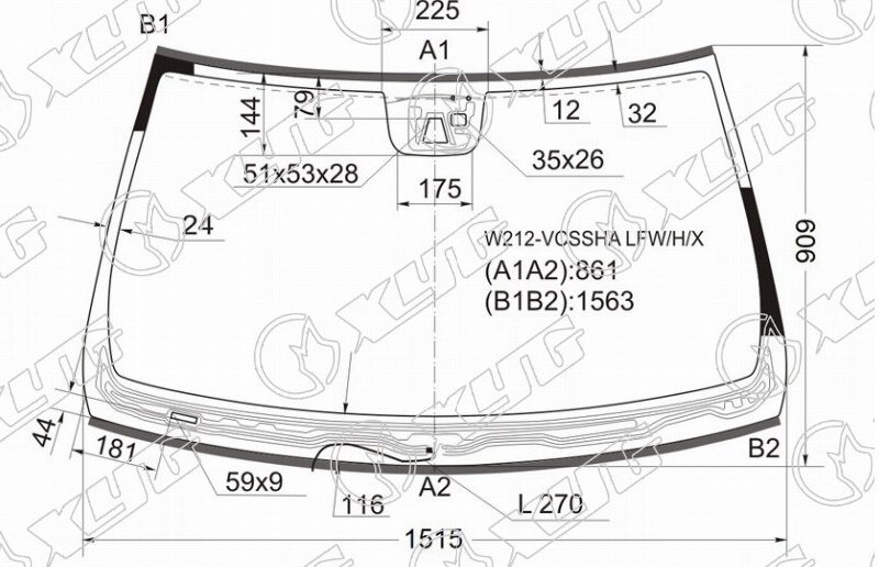 Стекло лобовое с обогревом щеток MERCEDES-BENZ E-CLASS (W212) XYG W212-VCSSHA LFW/H/X 