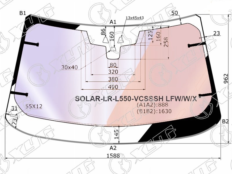 Стекло лобовое атермальное с полным обогревом LAND ROVER DISCOVERY SPORT XYG SOLAR-LR-L550-VCSSSH LFW/W/X 