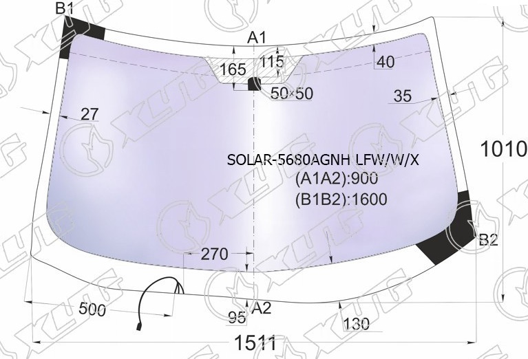 Стекло лобовое атермальное с обогревом щеток MITSUBISHI OUTLANDER, PEUGEOT 4007 XYG SOLAR-5680AGNH LFW/W/X 