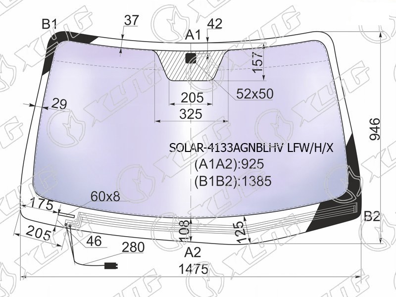 Стекло лобовое атермальное с обогревом щеток HYUNDAI SANTA FE XYG SOLAR-4133AGNBLHV LFW/H/X 