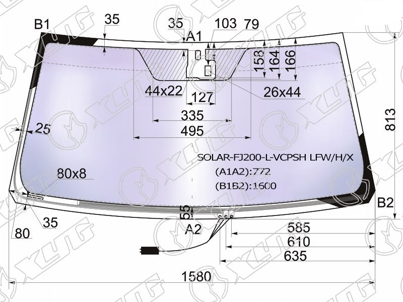 Стекло лобовое атермальное с обогревом щеток TOYOTA LAND CRUISER, LEXUS LX 570 XYG SOLAR-FJ200-L-VCPSH LFW/H/X 