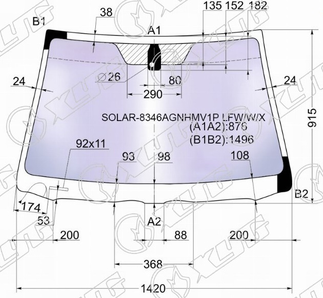 Стекло лобовое атермальное с обогревом щеток TOYOTA AVENSIS XYG SOLAR-8346AGNHMV1P LFW/W/X 