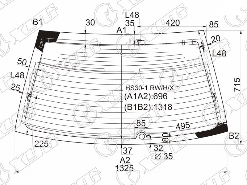 Стекло заднее с обогревом HONDA PRELUDE XYG HS30-1 RW/H/X 