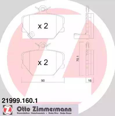 Колодки тормозные дисковые передние SMART FORTWO, ROADSTER Otto Zimmermann 21999.160.1