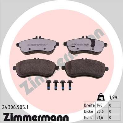 Колодки тормозные дисковые передние MERCEDES E (W212) Otto Zimmermann 24306.905.1 