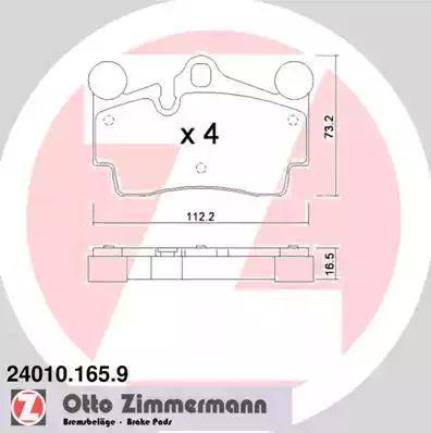 Колодки тормозные дисковые задние AUDI Q7, PORSCHE Cayenne Otto Zimmermann 24010.165.9