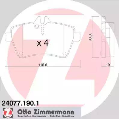 Колодки тормозные дисковые передние MERCEDES A Otto Zimmermann 24077.190.1