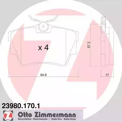 Колодки тормозные дисковые задние FIAT Talento Otto Zimmermann 23980.170.1