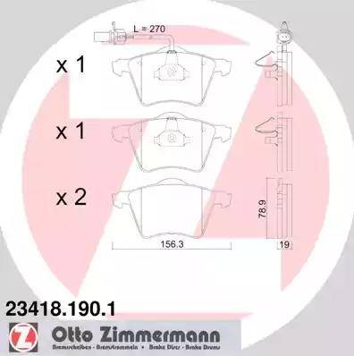 Колодки тормозные дисковые передние FORD, SEAT, VOLKSWAGEN Otto Zimmermann 23418.190.1