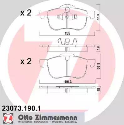 Колодки тормозные дисковые передние VOLVO S60, S80 Otto Zimmermann 23073.190.1 