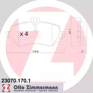 Колодки тормозные дисковые передние MERCEDES A Otto Zimmermann 23070.170.1