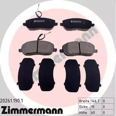 Колодки тормозные дисковые передние CITROEN, FIAT, LANCIA, PEUGEOT Otto Zimmermann 20261.190.1