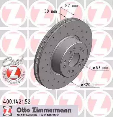 Диск тормозной передний MERCEDES S Otto Zimmermann 400.1421.52, D=320 мм