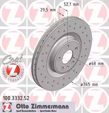 Диск тормозной передний AUDI A4, A5, Q5 Otto Zimmermann 100.3332.52, D=345 мм