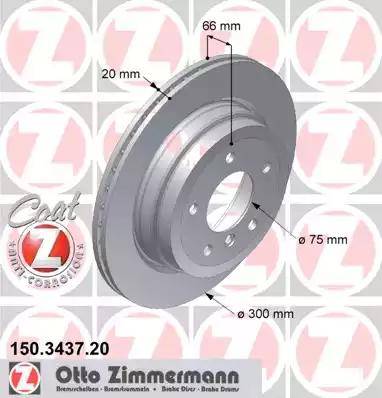 Диск тормозной задний BMW 1 Otto Zimmermann 150.3437.20, D=300 мм