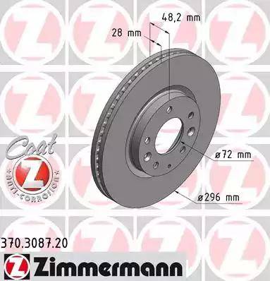 Диск тормозной передний MAZDA CX-7 Otto Zimmermann 370.3087.20, D=296 мм