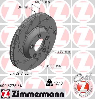 Диск тормозной передний VW TOUAREG, AUDI Q7, PORSCHE CAYENNE Otto Zimmermann 600.3226.54, D=350 мм