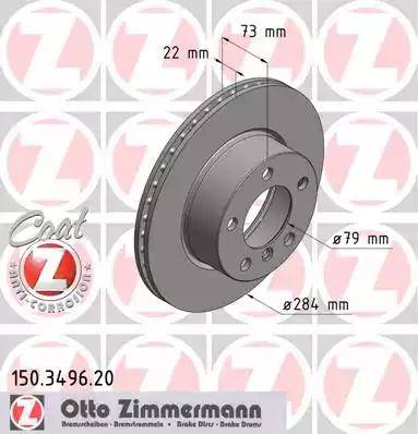 Диск тормозной передний BMW 1 Otto Zimmermann 150.3496.20, D=284 мм