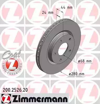 Диск тормозной передний NISSAN Juke Otto Zimmermann 200.2526.20, D=280 мм