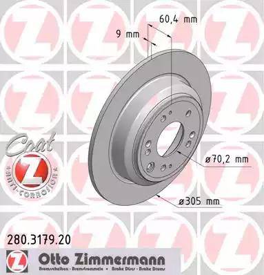 Диск тормозной задний HONDA ACCORD Otto Zimmermann 280.3179.20, D=305 мм