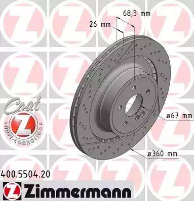 Диск тормозной задний MERCEDES-BENZ C-CLASS, CLS, E-CLASS Otto Zimmermann 400.5504.20, D=360 мм