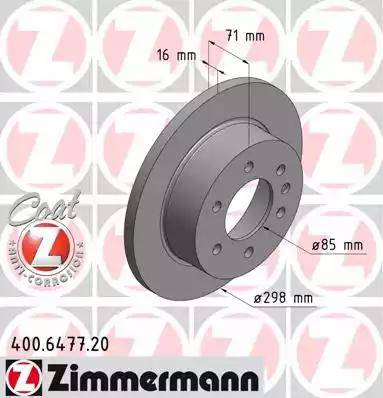 Диск тормозной задний MERCEDES-BENZ SPRINTER Otto Zimmermann 400.6477.20, D=298 мм