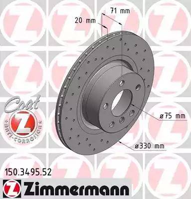 Диск тормозной задний BMW X3, X4 Otto Zimmermann 150.3495.52, D= 330 мм