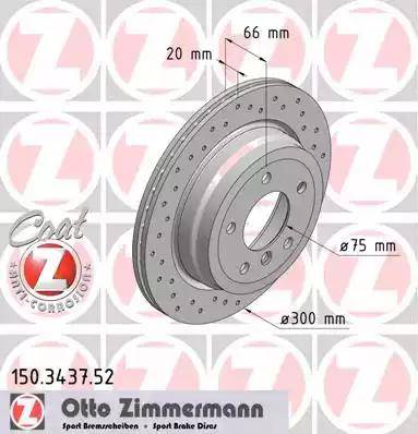 Диск тормозной задний BMW 1, 3, X1 Otto Zimmermann 150.3437.52, D=300 мм