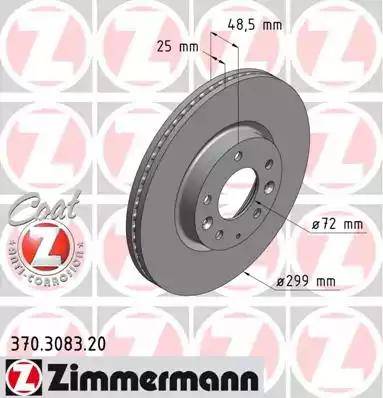 Диск тормозной передний MAZDA 6 Otto Zimmermann 370.3083.20, D=299 мм