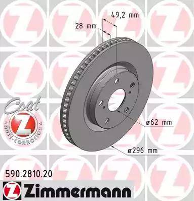 Диск тормозной передний TOYOTA, LEXUS Otto Zimmermann 590.2810.20, D=296 мм