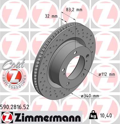 Диск тормозной передний TOYOTA Land Cruiser Otto Zimmermann 590.2816.52, D=340 мм