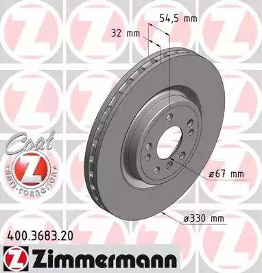 Диск тормозной передний MERCEDES GLE Otto Zimmermann 400.3683.20, D=330 мм