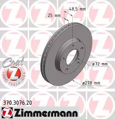 Диск тормозной передний MAZDA 3, 5 Otto Zimmermann 370.3076.20, D=278 мм