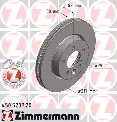 Диск тормозной передний LAND ROVER Discovery Otto Zimmermann 450.5207.20, D=317 мм