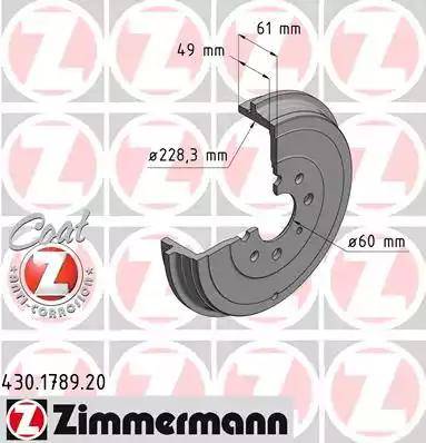 Диск тормозной задний FIAT 500, OPEL Adam Otto Zimmermann 430.1789.20, D=274 мм