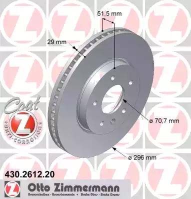 Диск тормозной передний OPEL, CHEVROLET Otto Zimmermann 430.2612.20, D=296 мм