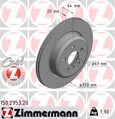 Диск тормозной задний BMW 3, 5 Otto Zimmermann 150.2953.20, D=330 мм