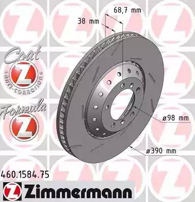 Диск тормозной передний PORSCHE Panamera Otto Zimmermann 460.1584.75, D=390 мм