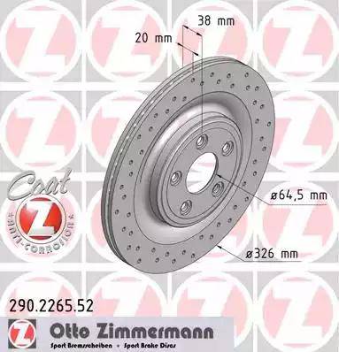 Диск тормозной задний JAGUAR S-Type Otto Zimmermann 290.2265.52, D=326 мм