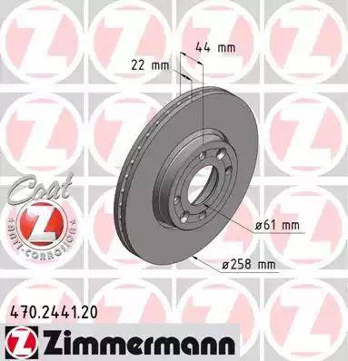 Диск тормозной передний MERCEDES Citan Otto Zimmermann 470.2441.20, D=258 мм