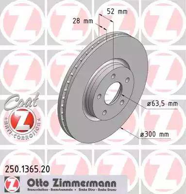 Диск тормозной передний FORD Mondeo Otto Zimmermann 250.1365.20, D=300 мм