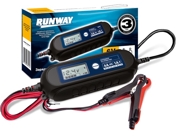 Умное зарядное устройство для аккумуляторов Runway RR105, 6/12В, 1А/4А