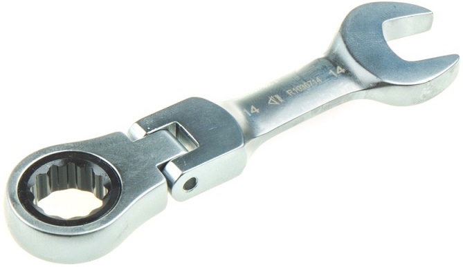 Ключ комбинированный трещоточный ARNEZI R1030714, шарнирный, короткий, 14 мм