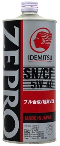 Масло моторное синтетическое Idemitsu 1849054, Zepro Euro Spec, SN/CF, 5W-40, 1 л