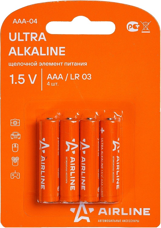Батарейка алкалиновая AIRLINE AAA-04, Ultra, AAA, 1.5 V, 4 шт
