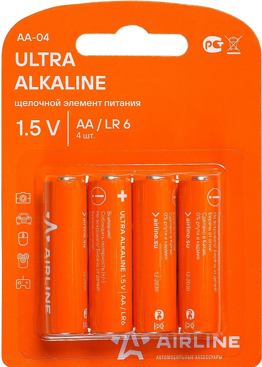 Батарейка алкалиновая AIRLINE AA-04, ultra Alkaline, AA, 1.5 V, 4 шт