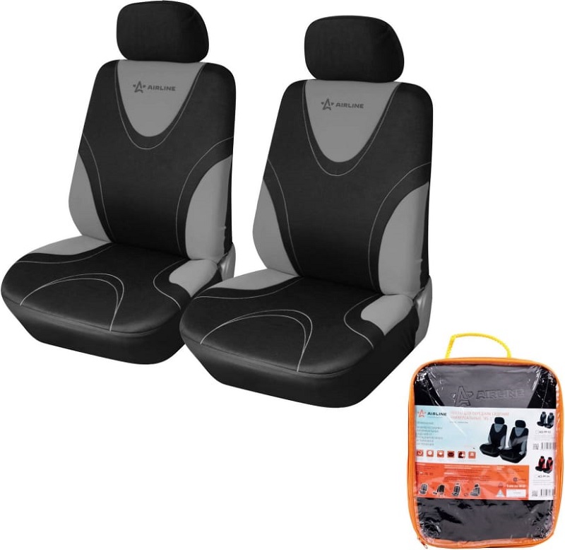 Чехлы для сидений Airline ACS-PP-02, универсальные, RS-1, передние, 2 шт, черный-серый