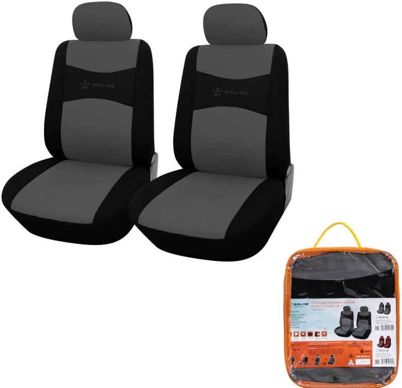 Чехлы для сидений Airline ACS-PP-06, RS-2, передние, черный/серый, 2 шт